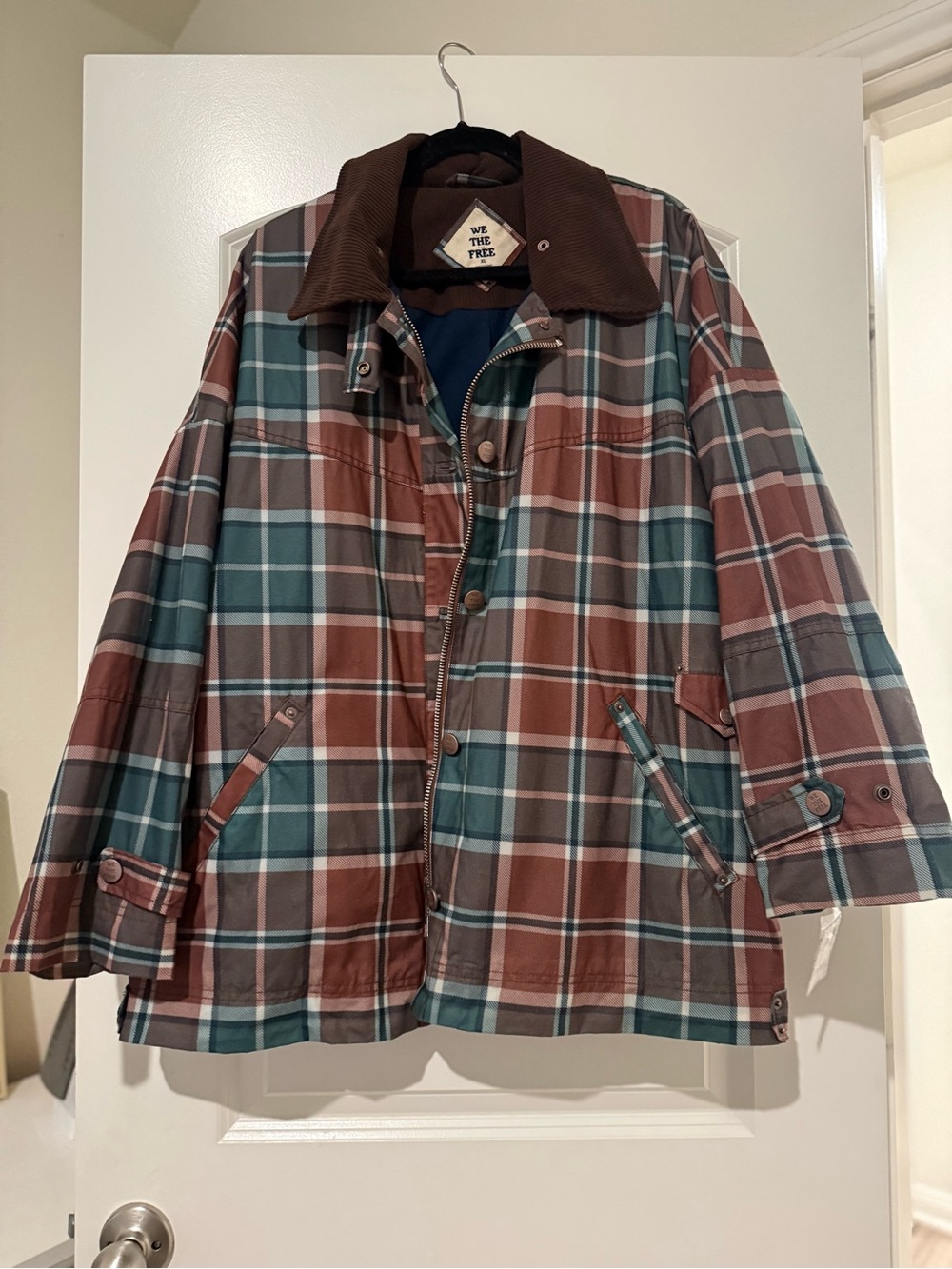 Free People Cori waxed Plaid Jacket